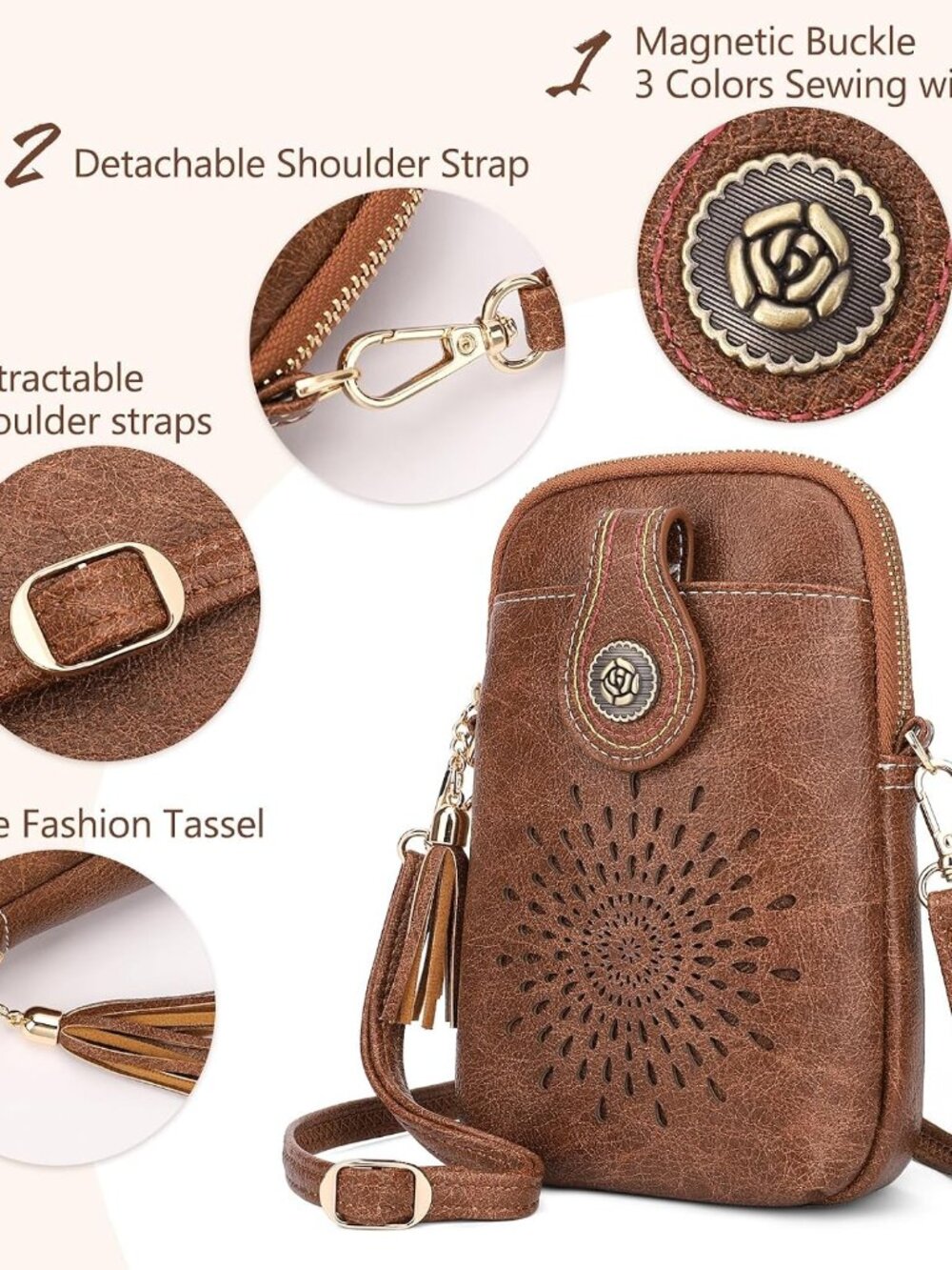 Small Crossbody Bags for Women, Lightweight Vegan Leather Cell Phone Purse, Cute - Picture 4 of 7